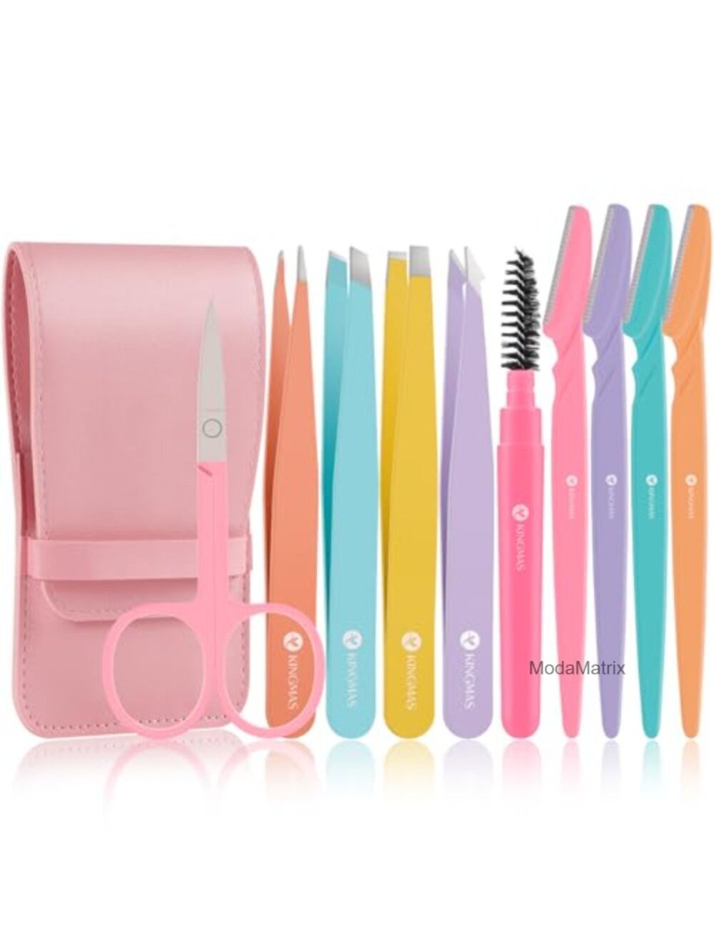 10Pc Stainless Steel Eyebrow Tweezer Set with Scissors Razors & Brush
